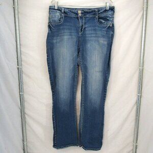 WallFlower Juniors Mid Rise Straight Leg Embroidered Pockets Blue Jeans Size 17